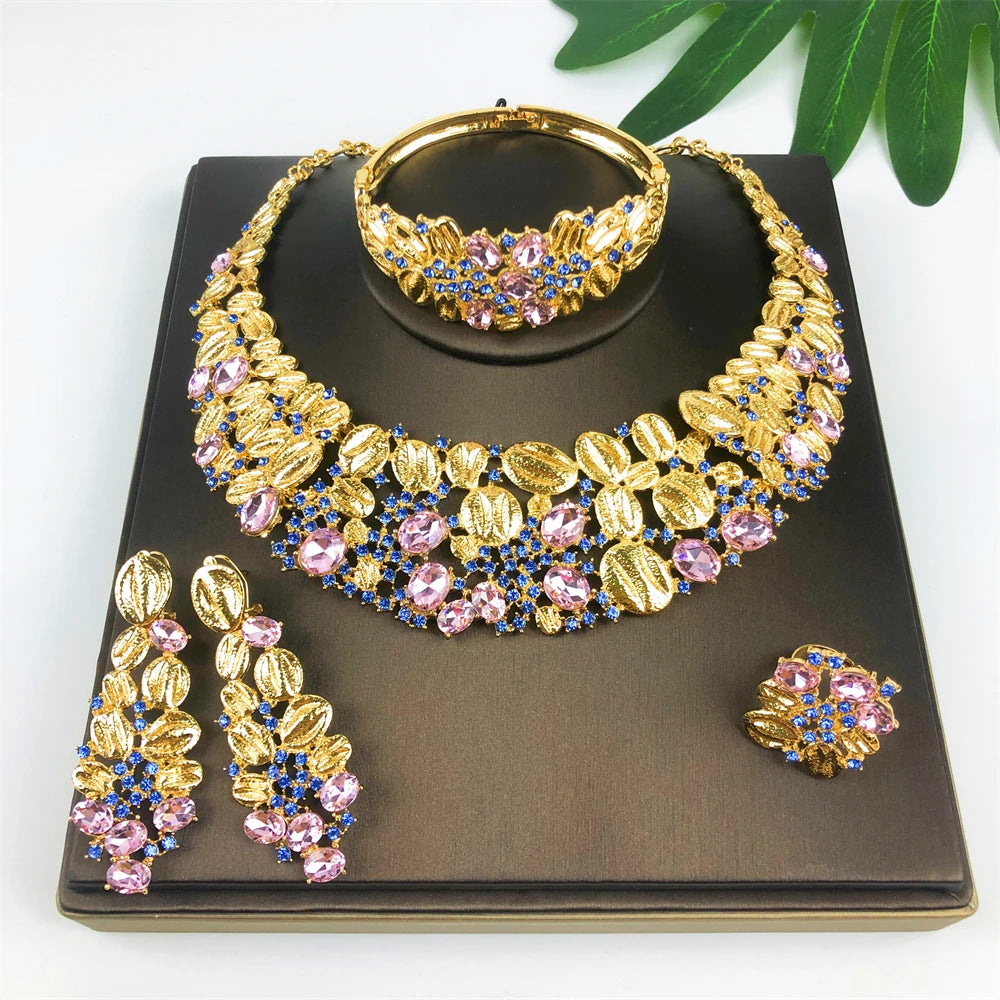 Conjunto de Joias Vintage com Opala Folheado a Ouro 18K