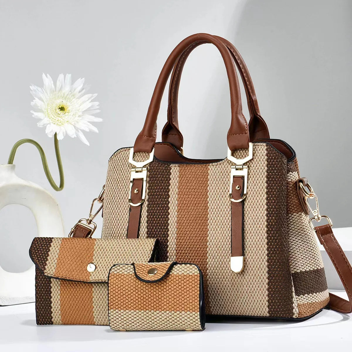 Conjunto Elegante de Bolsas Listradas Linda Top