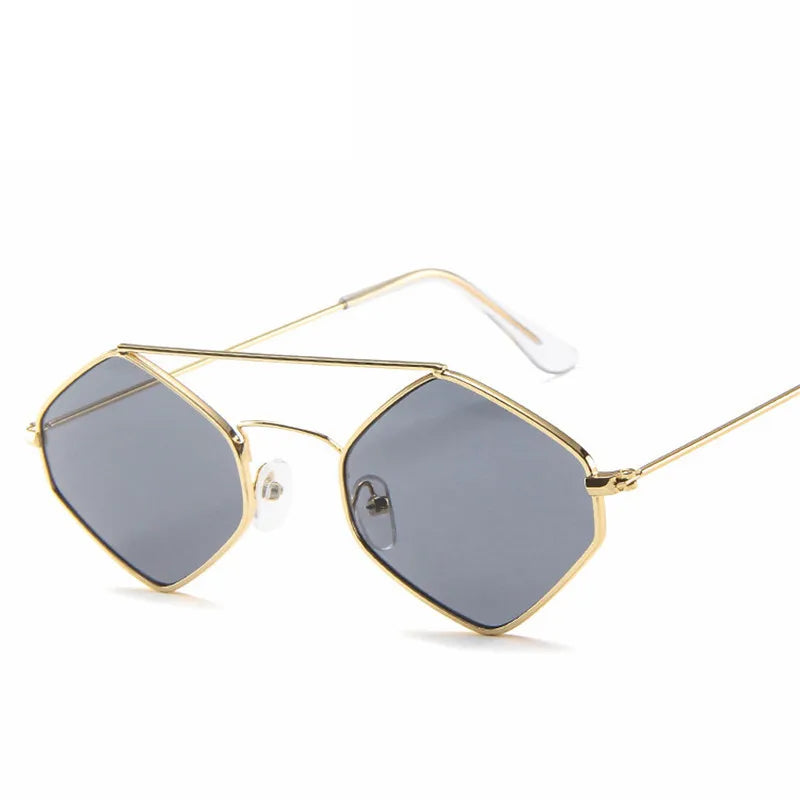 Óculos de sol vintage para mulheres, metal retrô, duplo feixe, óculos Wild Punk, óculos poligonais para o oceano, UV400, moda