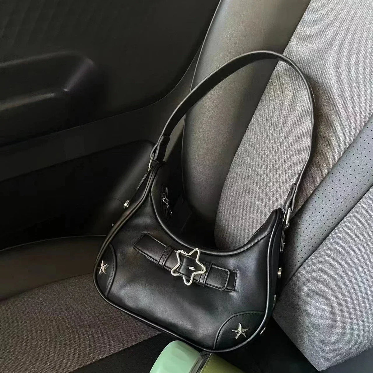 Vintage coreano casual bonito estrela branca ombro axilas sacola senhoras sling sacos de couro zip bolsas femininas