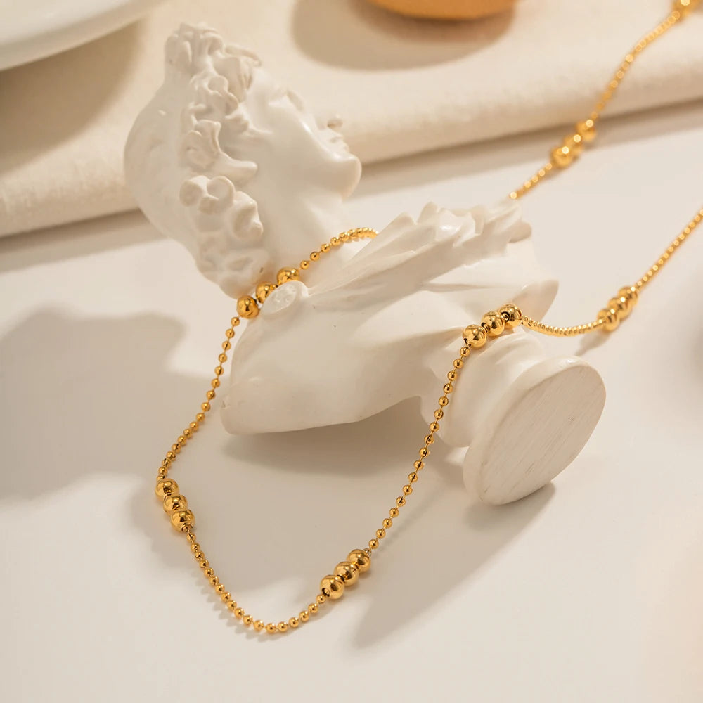 Aço inoxidável 16k banhado a ouro minimalista todo redondo grânulo corrente colar à prova dwaterproof água feminino colar бижутерия presente de festa