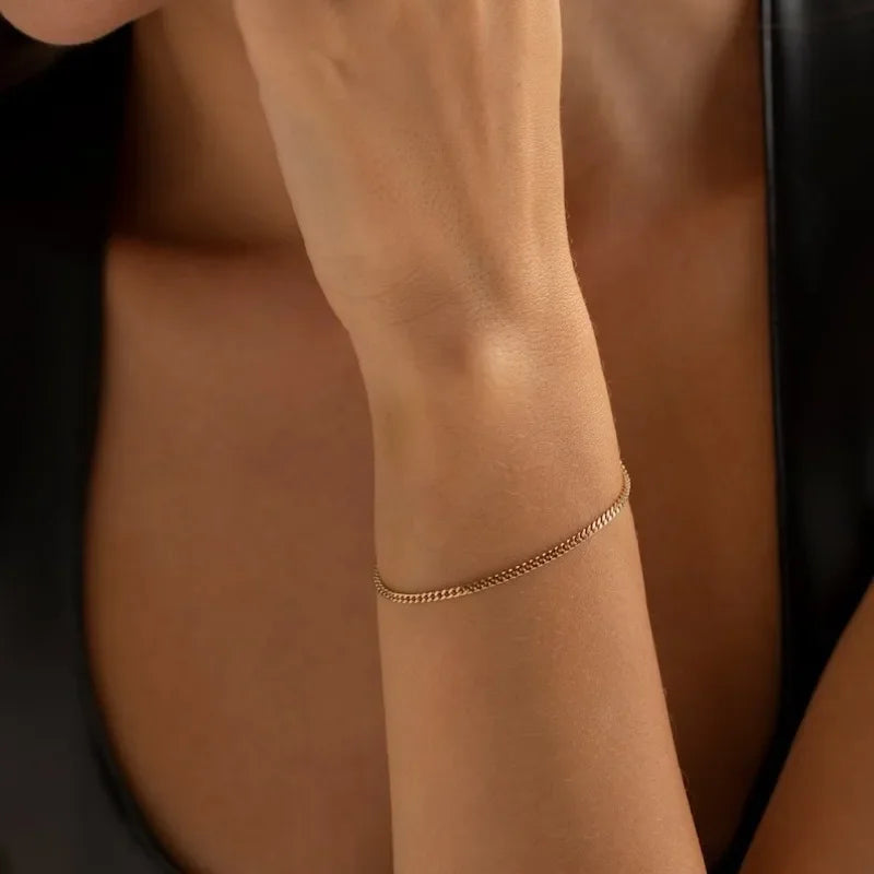 18k cor de ouro singapura corrente pulseira feminina jóias de aço inoxidável fina torcida espinha de peixe corda figaro correntes pulseiras