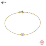 Aide 925 prata esterlina único redondo branco zircão corrente pulseiras para mulher 18k banhado a ouro simples pulseira temperamento jóias
