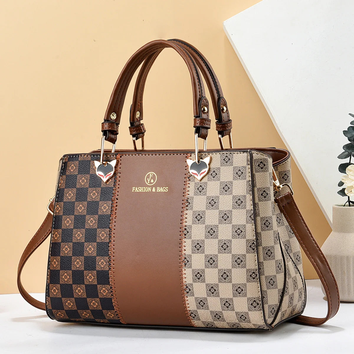 Bolsa Crossbody Linda Top com Padrão Xadrez Elegante