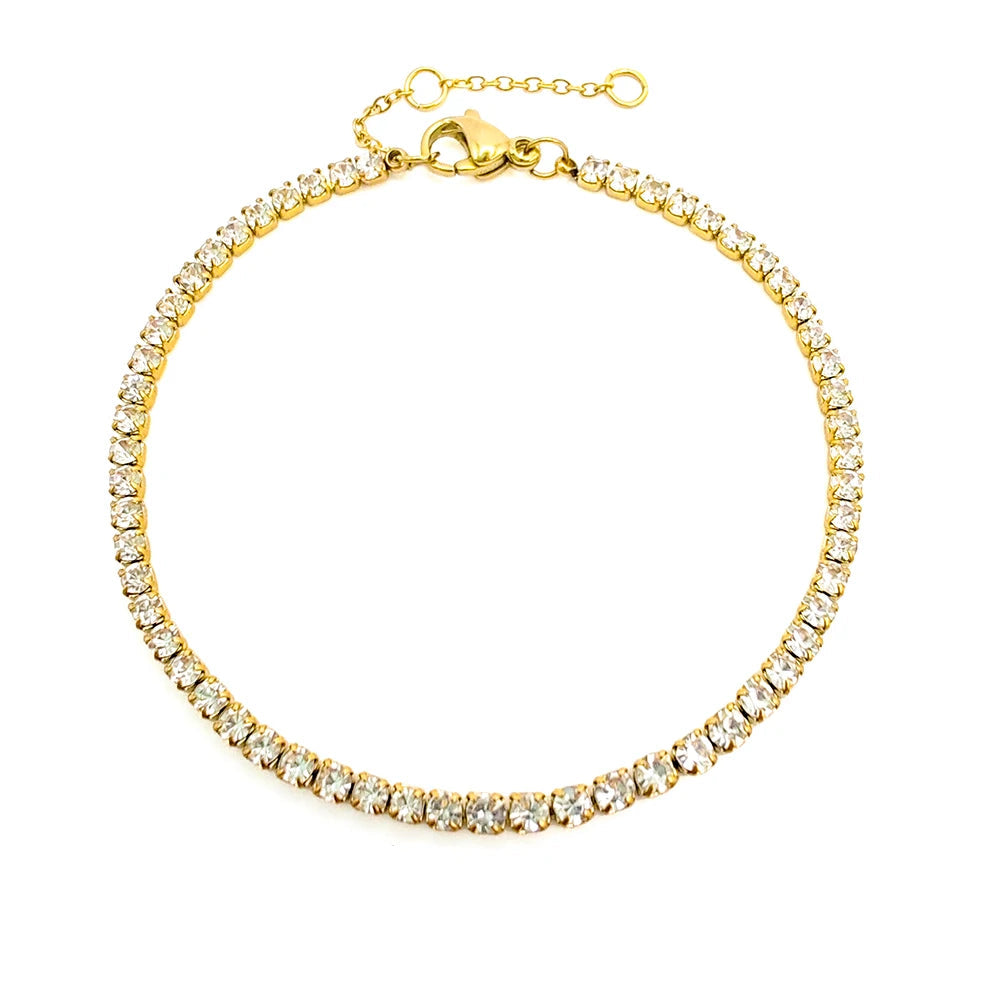 Manco pulseira brilhante banhada a ouro de aço inoxidável, zircônia branca de alta qualidade, fileira única, acessório simples para meninas