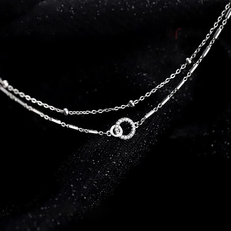 Pulseira de prata esterlina 925 com camada dupla, pulseira de zircônia brilhante para presente de joias da moda feminina