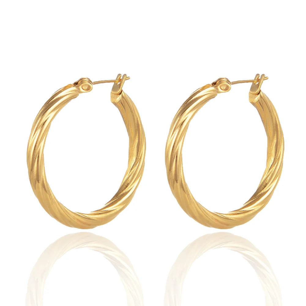 UHBINYCA Brincos de argola torcidos banhados a ouro 18K para mulheres, anel de orelha simples joias hipoalergênicas