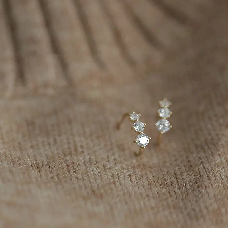 S925 prata esterlina banhado 18k ouro branco cristal brincos zircão diamante clipes de orelha para mulheres jóias de casamento nupcial
