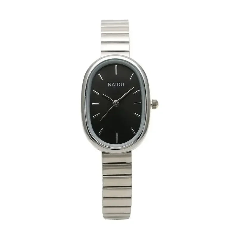 Relógio Feminino Oval de Luxo com Pulseira de Aço Inoxidável