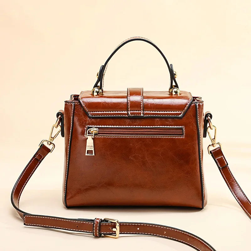 Bolsa de Couro Genuíno Linda Top com Zíper Duplo