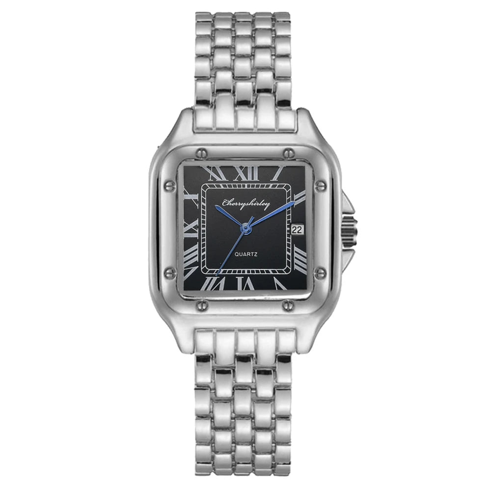 Relógio feminino de marca de luxo 2023 calendário simples romano quadrado relógio feminino de quartzo moda pulseira de aço inoxidável relógio feminino