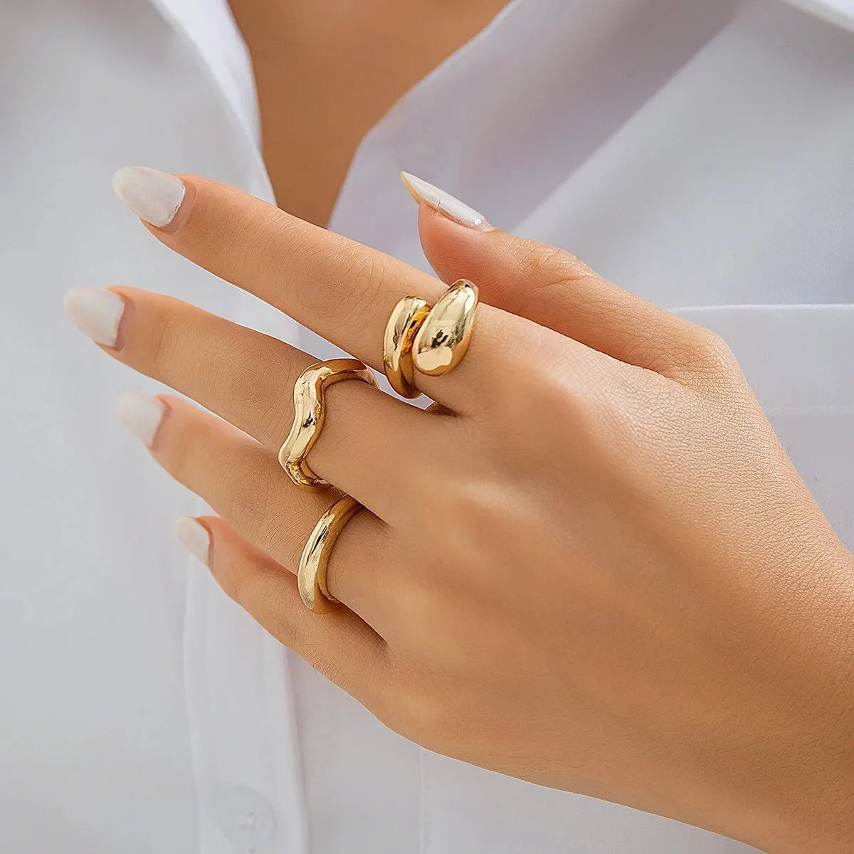3 pçs na moda criativo geométrico em forma de onda anel conjunto para mulheres design irregular ajustável aberto anel dedo jóias acessórios