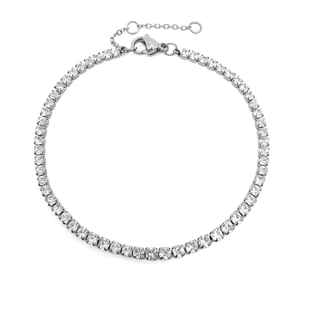 Manco pulseira brilhante banhada a ouro de aço inoxidável, zircônia branca de alta qualidade, fileira única, acessório simples para meninas