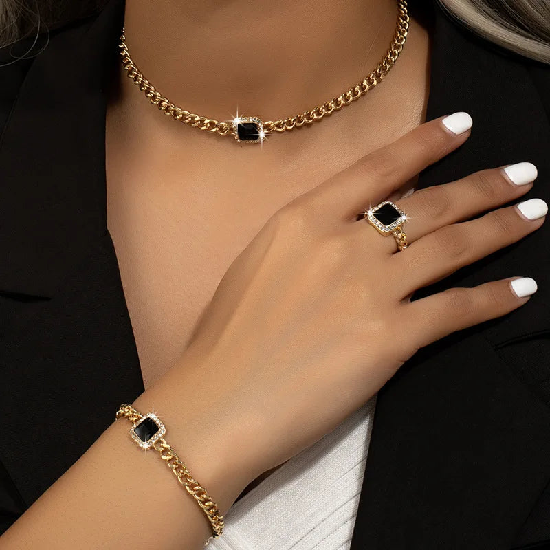 Conjunto Elegante de Joias Geométricas Linda Top