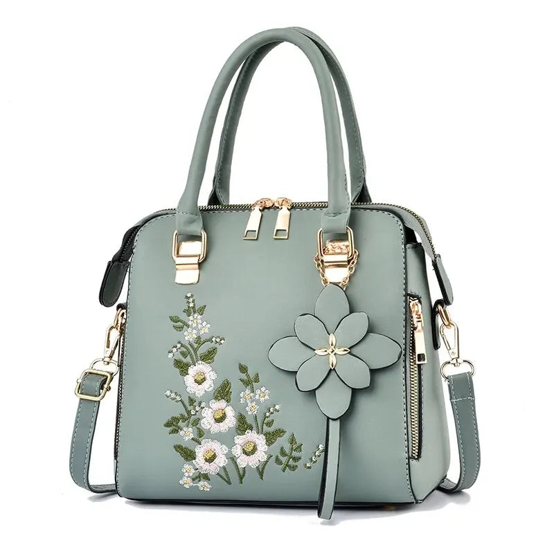 Bolsa feminina com detalhe floral, bolsa com zíper na moda para trabalho, bolsa tiracolo casual, bolsa floral para decoração