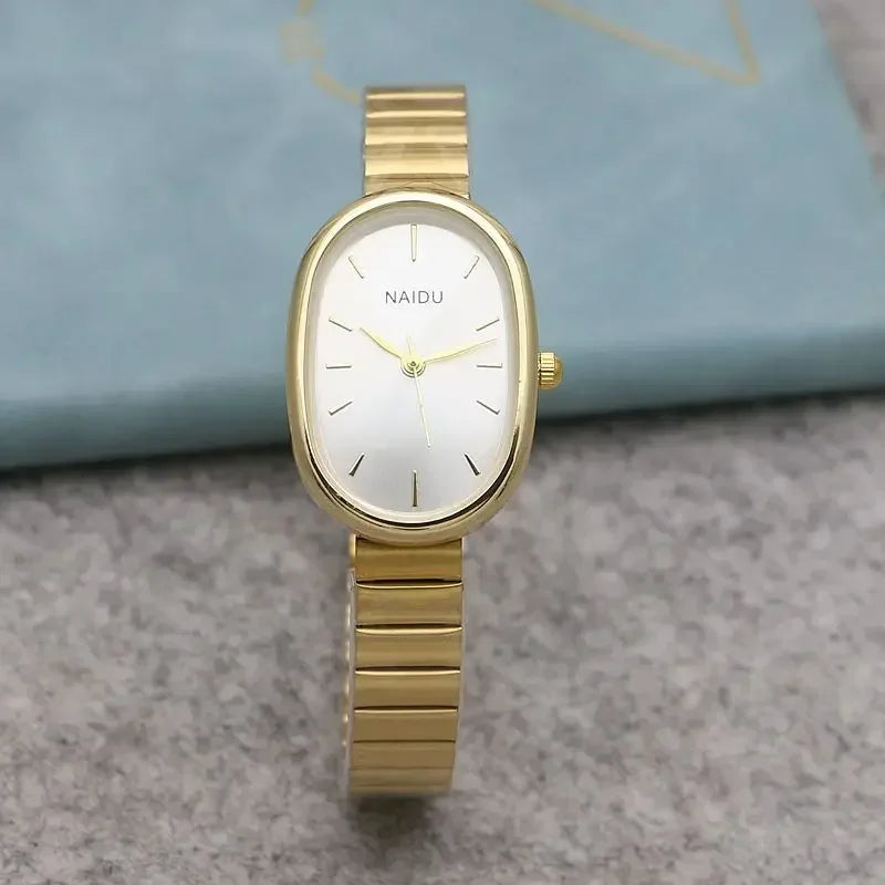 Relógio Feminino Oval de Luxo com Pulseira de Aço Inoxidável