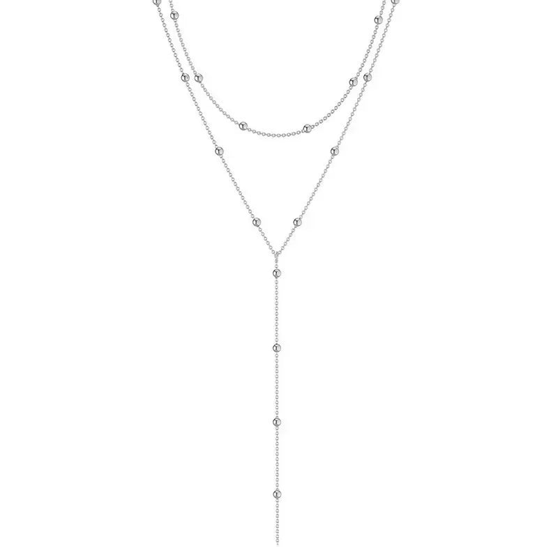 Lats cor dourada dupla camada longa borla corrente colares para mulheres simples metal geométrico grânulo gargantilha colar moda jóias