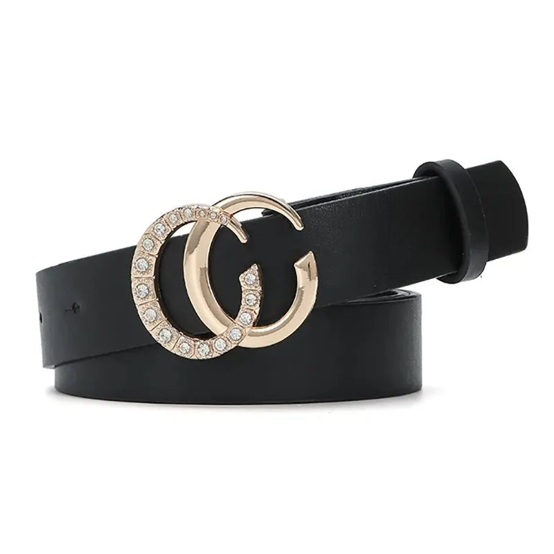 Cinto Elegante com Fivela Dourada e Strass