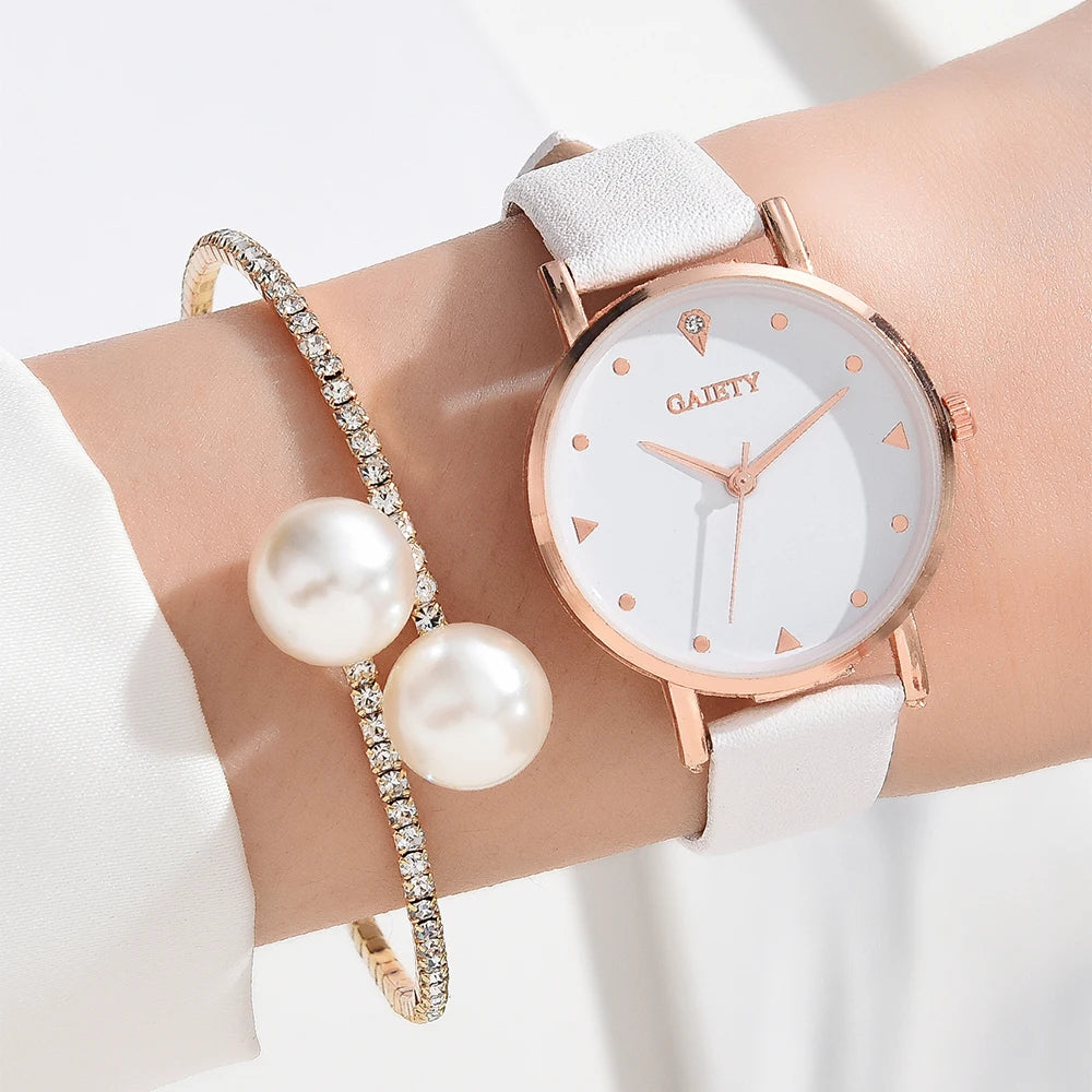 Conjunto de relógio feminino luxo moda colorido pulseira couro do plutônio senhoras quartzo relógio pulso liga para senhoras presente