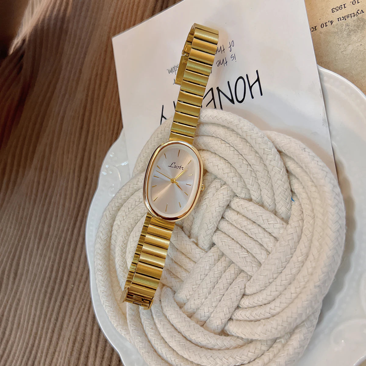 Relógio Feminino Vintage Luxo com Bracelete Dourado