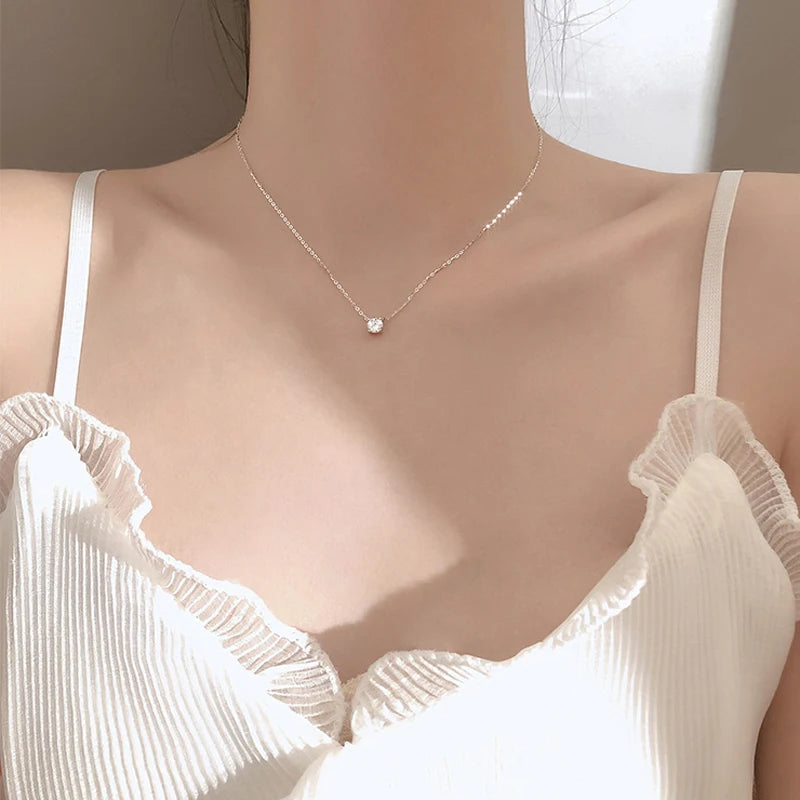 Quente 925 prata esterlina 14k banhado a ouro colar versátil espumante zircão gargantilha clavícula corrente para mulheres jóias de casamento