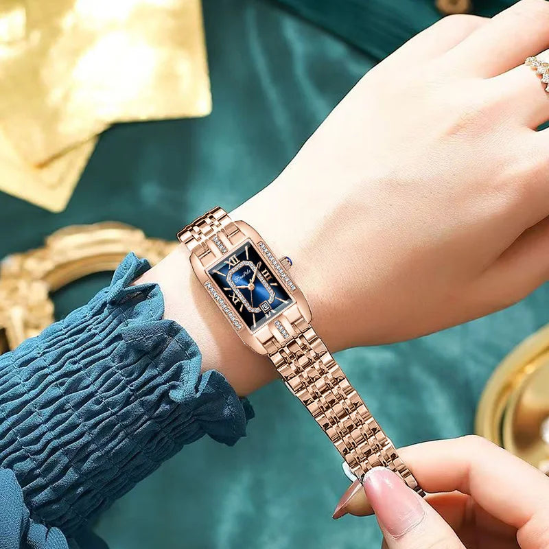 Relógio Feminino Retangular Luxo com Diamantes