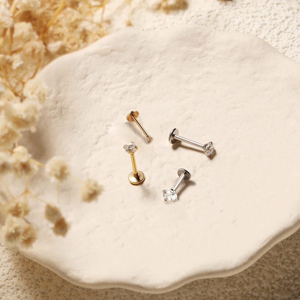 Brincos de Aço Inoxidável com Zircão 18K