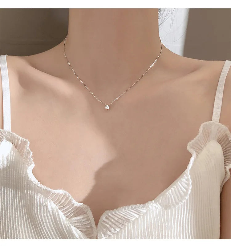 Quente 925 prata esterlina 14k banhado a ouro colar versátil espumante zircão gargantilha clavícula corrente para mulheres jóias de casamento