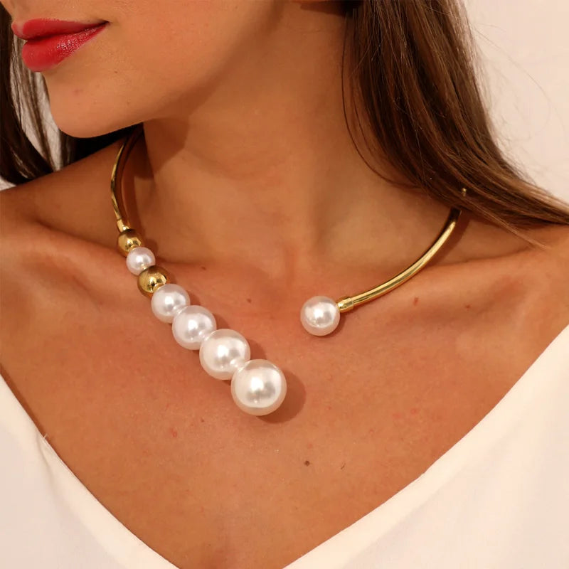 Colar De Pérolas Exagerado Para As Mulheres Simples Versátil Golden Bead Abertura Collar Exquisite Clavícula Coreano Moda Jóias Presentes