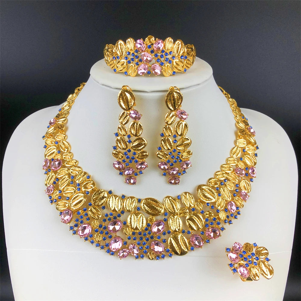 Conjunto de Joias Vintage com Opala Folheado a Ouro 18K