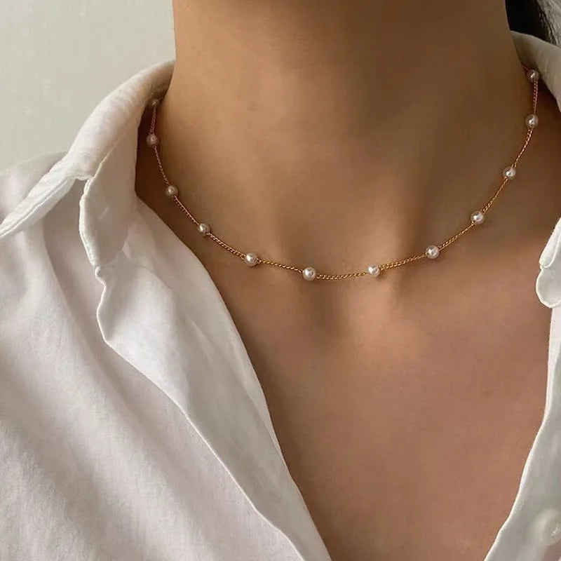 Conjunto de Colar de Pérolas Linda Top 14K Ouro