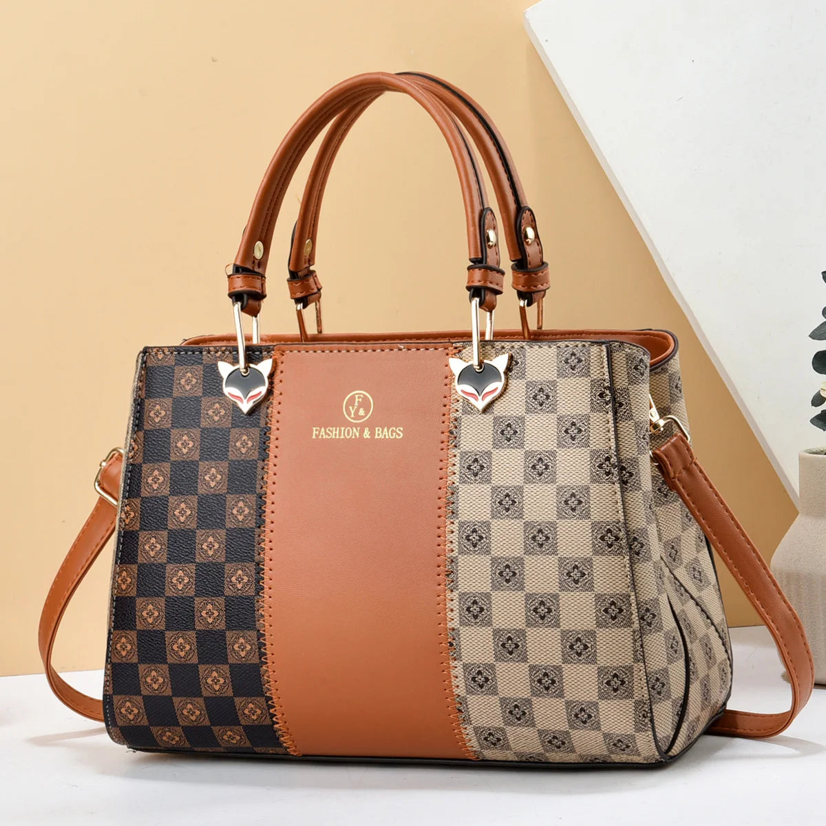 Bolsa Crossbody Linda Top com Padrão Xadrez Elegante