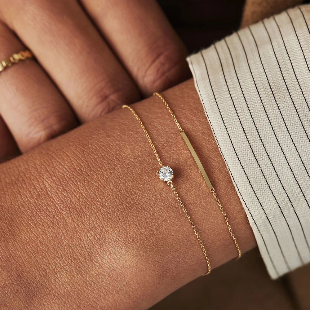 Aide 925 prata esterlina único redondo branco zircão corrente pulseiras para mulher 18k banhado a ouro simples pulseira temperamento jóias