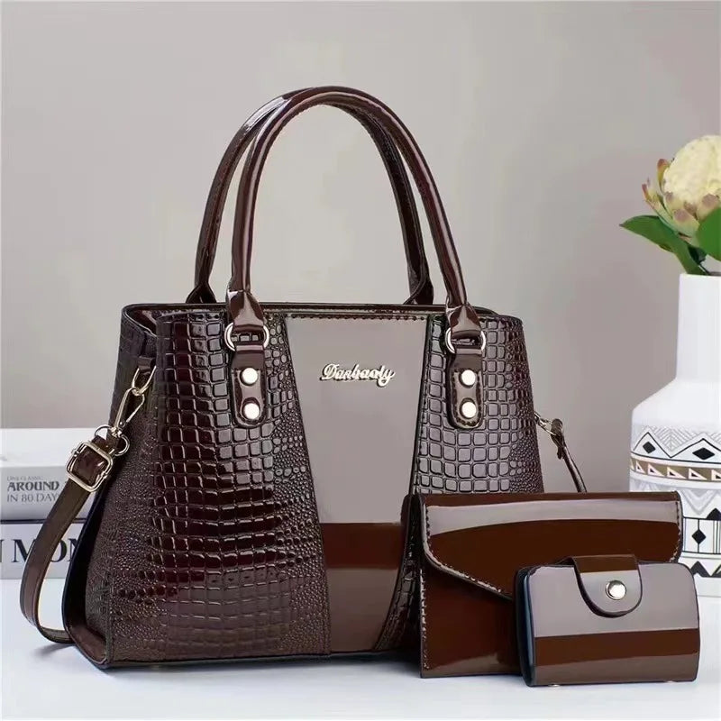 Crocodilo Padrão Crossbody Bolsa Composta para Mulheres, Grande Capacidade, Tote de Ombro Único, Alta Qualidade, PU, Bolsas de Moda, 2024