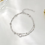 Pulseira de prata esterlina 925 com camada dupla, pulseira de zircônia brilhante para presente de joias da moda feminina