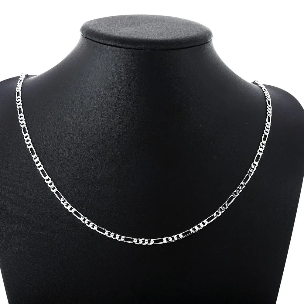 40-75cm 925 prata 4mm figaro corrente colar para mulheres homens longo colar hip hop jóias presente