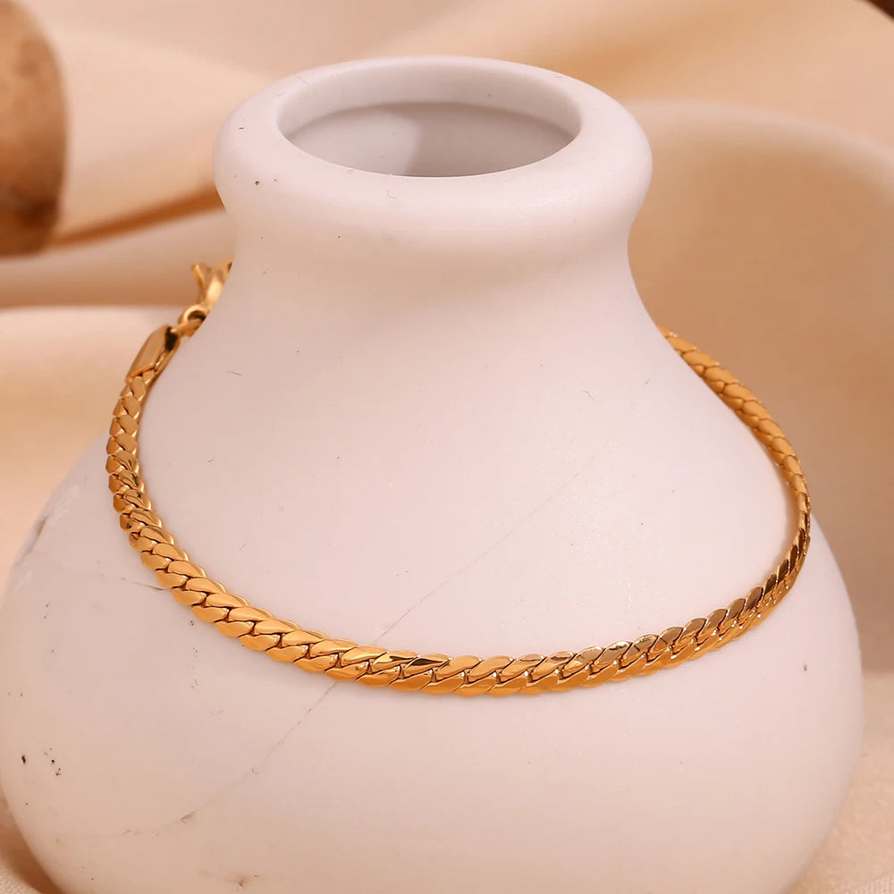Novo em minimalista criptografado nk corrente 18k banhado a ouro pulseira high-end aço inoxidável à prova dwaterproof água jóias diárias mulher