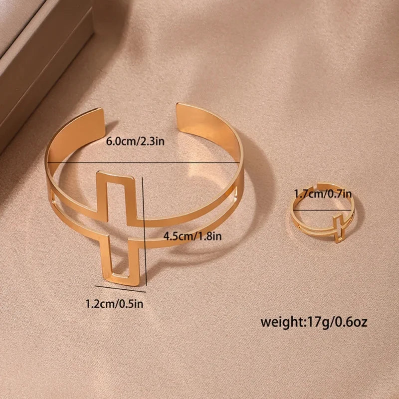 Conjunto Elegante de Anel e Pulseira Geométrica Linda Top
