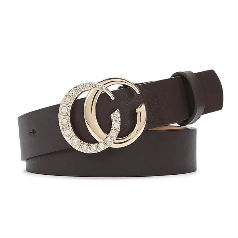 Cinto Elegante com Fivela Dourada e Strass