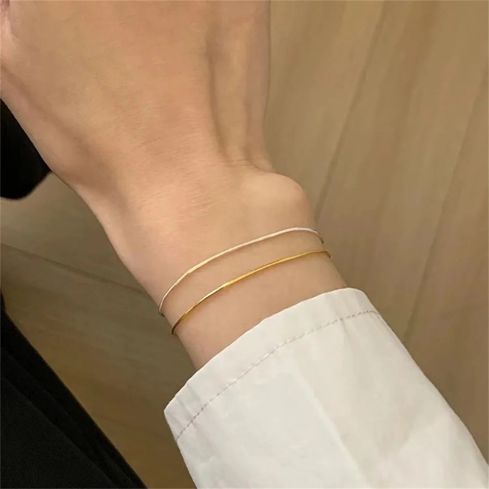 Novo ultra-fino aço inoxidável cobra corrente pulseira cor de ouro simples pulseira para mulheres ins moda jóias acessórios