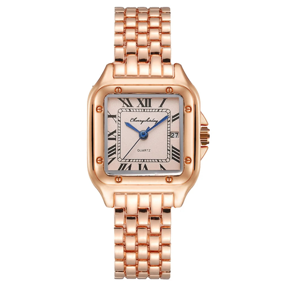 Relógio feminino de marca de luxo 2023 calendário simples romano quadrado relógio feminino de quartzo moda pulseira de aço inoxidável relógio feminino