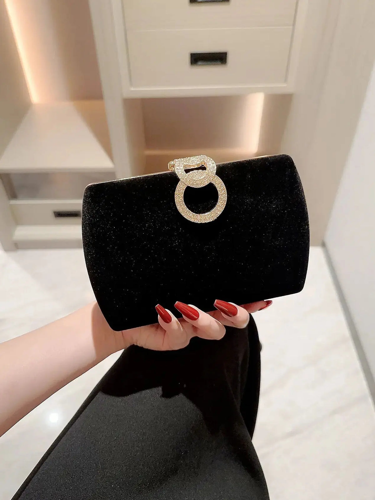 Clutch de Veludo com Strass Brilhante Linda Top