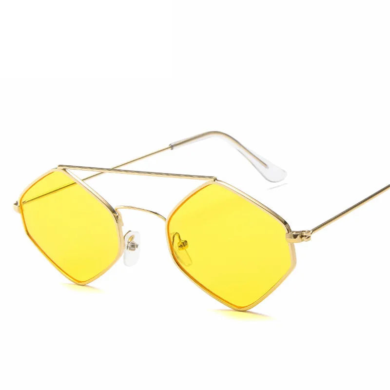 Óculos de sol vintage para mulheres, metal retrô, duplo feixe, óculos Wild Punk, óculos poligonais para o oceano, UV400, moda