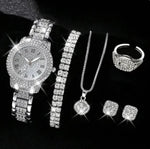Conjunto Luxuoso de Relógio e Joias com Strass