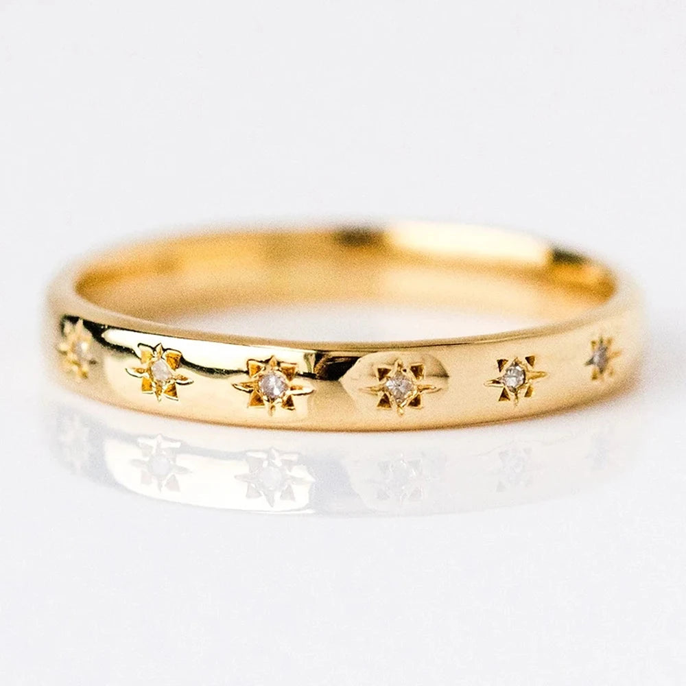 Huitan estilo coreano simples anéis de metal para mulheres incrustadas brilhantes cz pedra diariamente wearable acessórios versátil meninas dedo jóias