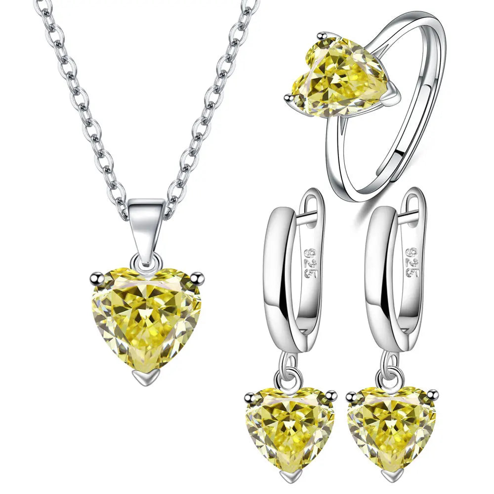 Conjunto de Joias Coração em Prata 925 com Zircão