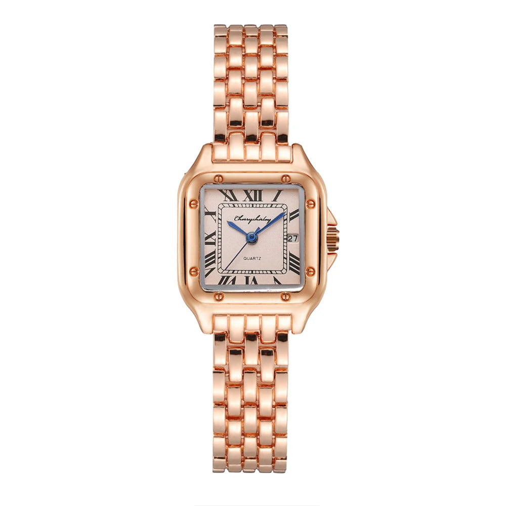Relógio feminino de marca de luxo 2023 calendário simples romano quadrado relógio feminino de quartzo moda pulseira de aço inoxidável relógio feminino