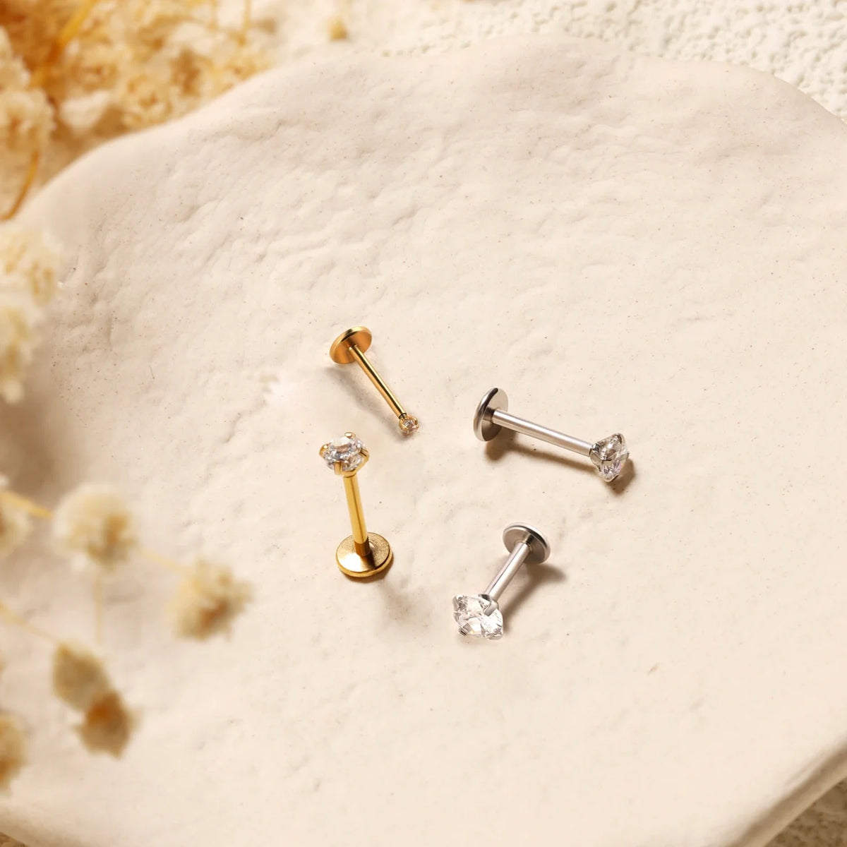 Brincos de Aço Inoxidável com Zircão 18K