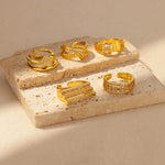 Anel Dourado Geométrico de Dupla Camada Linda Top