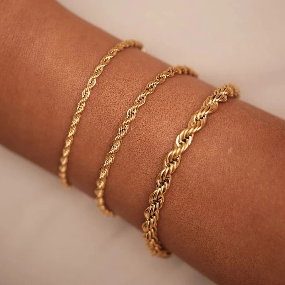 Manco corda torcida chian pulseira para mulher hip hop punk 4mm cor de ouro aço inoxidável colar moda jóias
